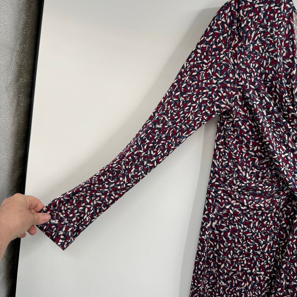 Tory Burch Dress Womens Small Burgundy Confetti Print 100% Silk Ruched - Picture 7 of 9